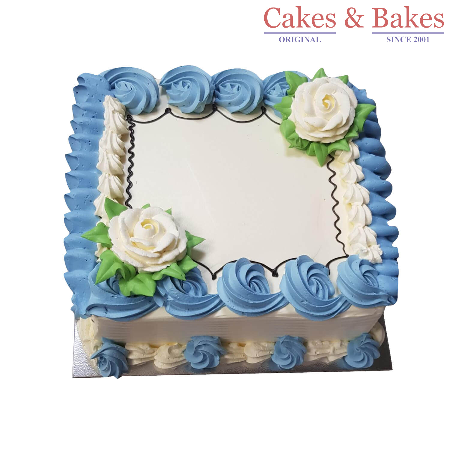 Square Blue Designer Squirl Cake