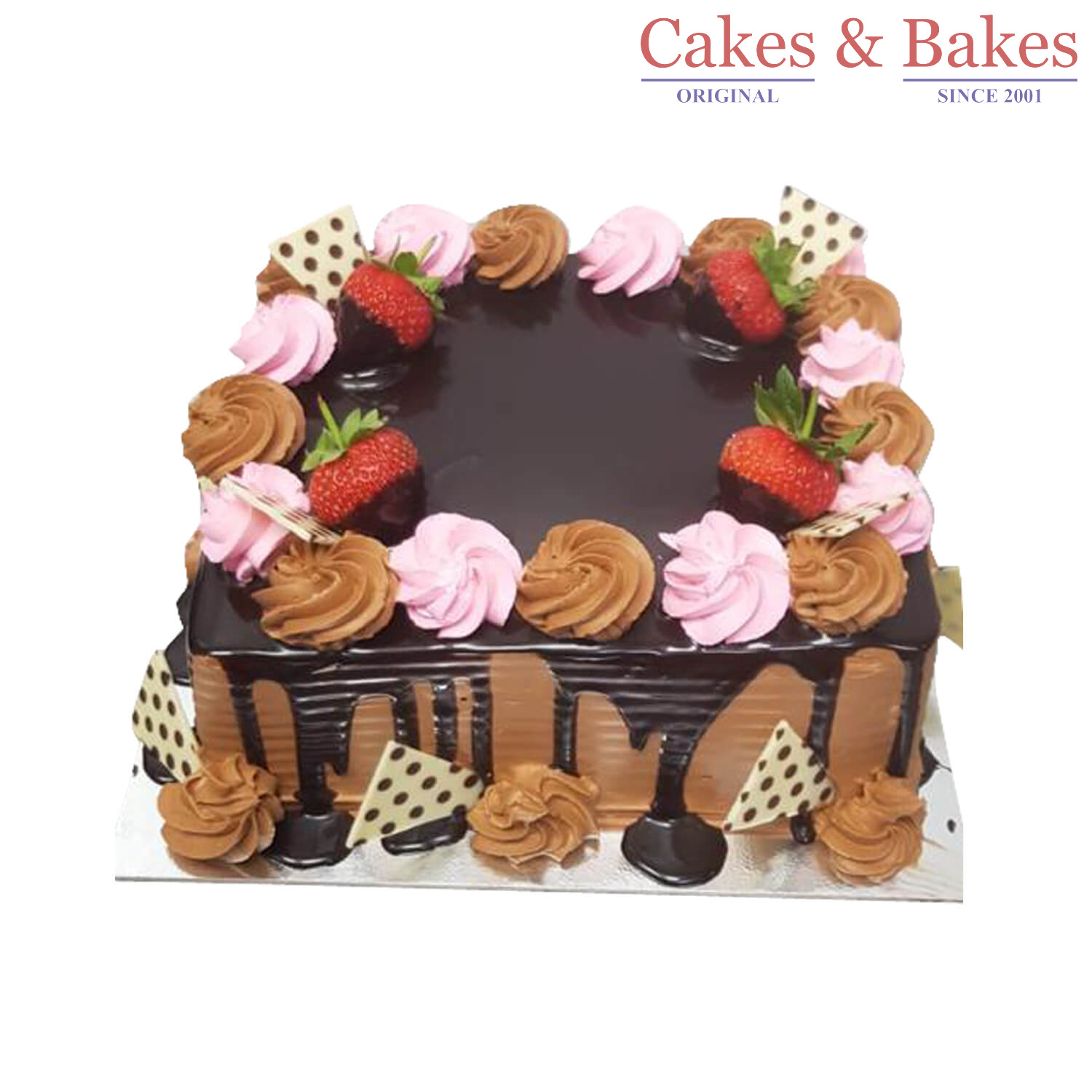 Square Chocolate Truffle Strawberry Cake
