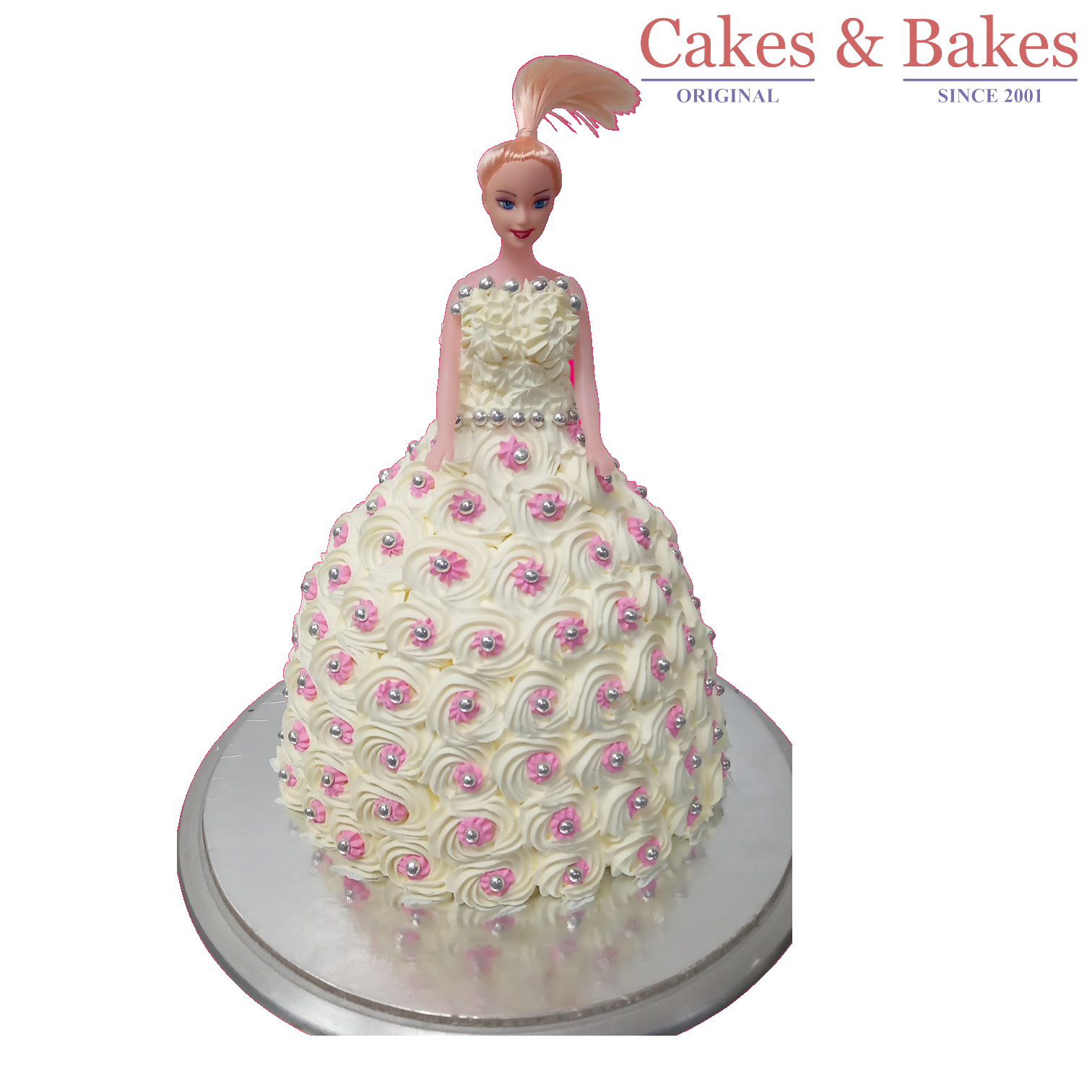 White and Pink Dots Dress Doll Cake