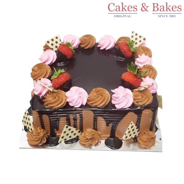 Square Chocolate Truffle Strawberry Cake