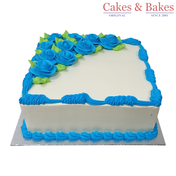 Blue Square Cake with Blue flowers