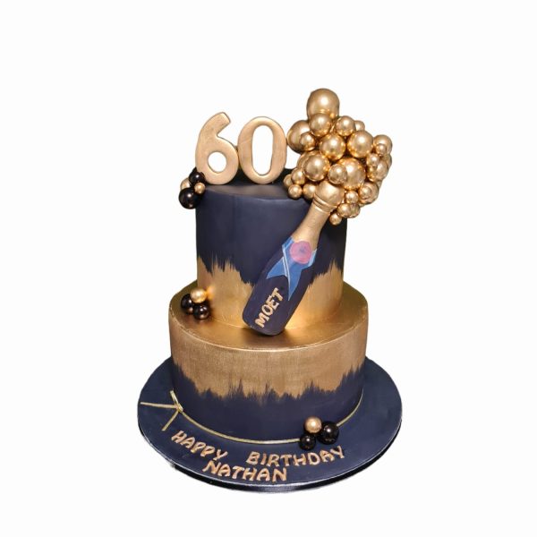 Two Tier Champagne Bottle Theme Cake
